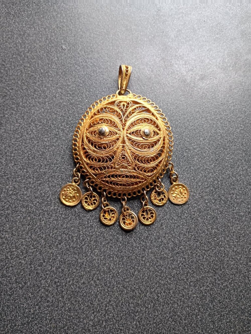 Vintage Oaxaca Filigree Large Gold Tone Moon Face Pendant